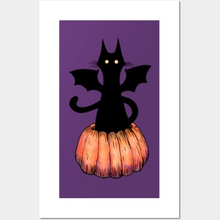 Bat Cat in a Pumpkin Posters and Art